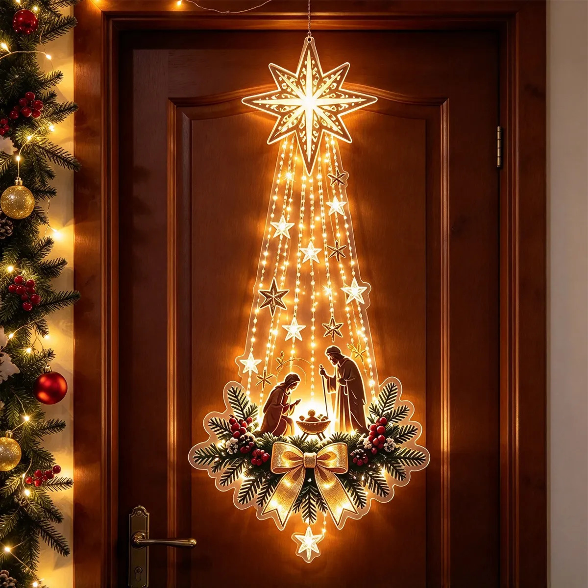 Outdoor Lighting Effects - 1 Adet Noel Kapı Süsü, Işıklı